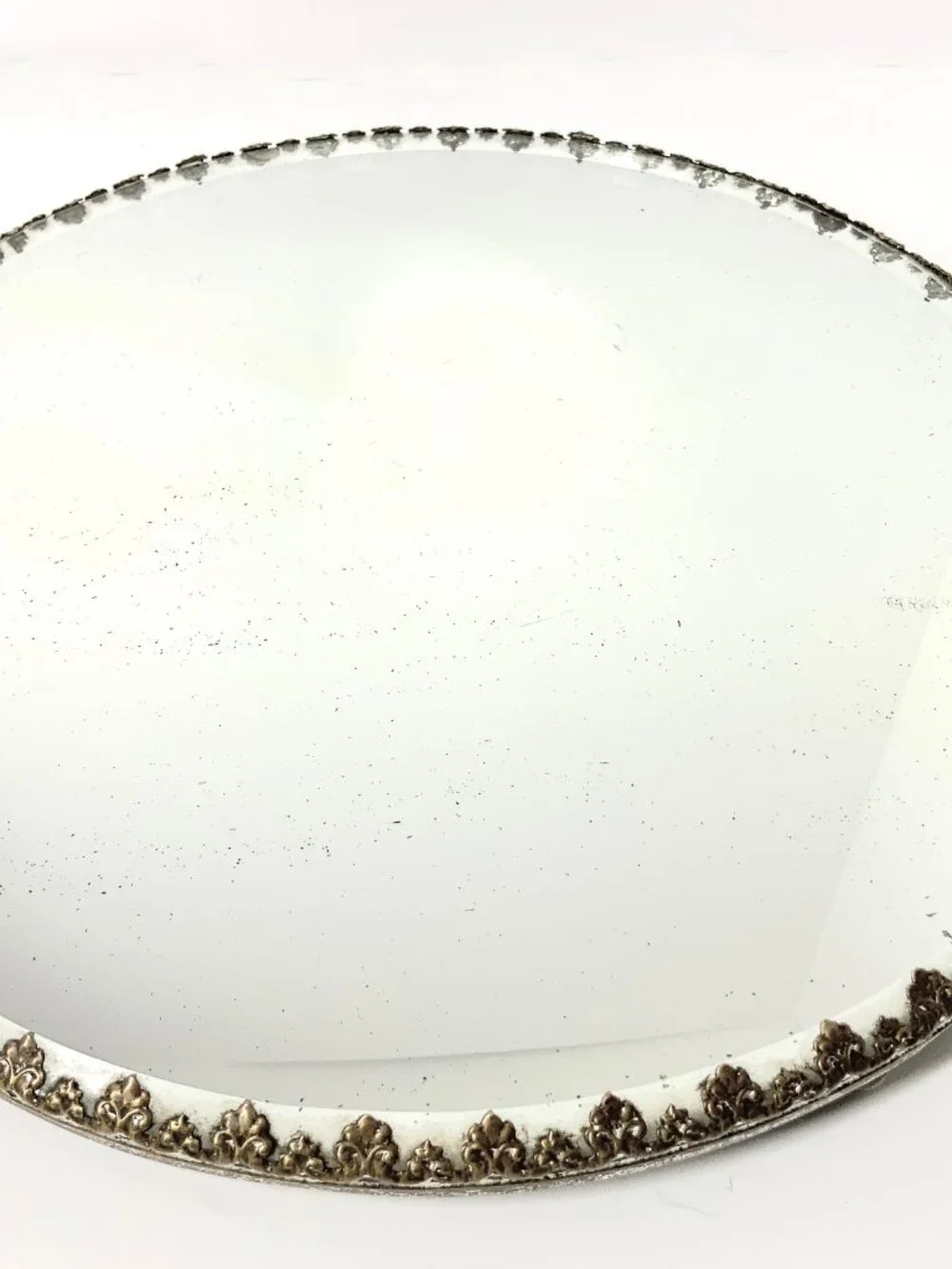 Vintage Round Beveled Mirror Vanity Tray Gold Fleur De Lis 3 Foot 12